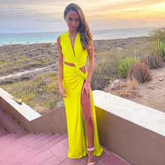 Sexy Deep V Plunge Hollow Out Cutout Out Maxi Dress - 808Lush