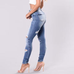 Women Daily Casual Denim Ripped Jeans