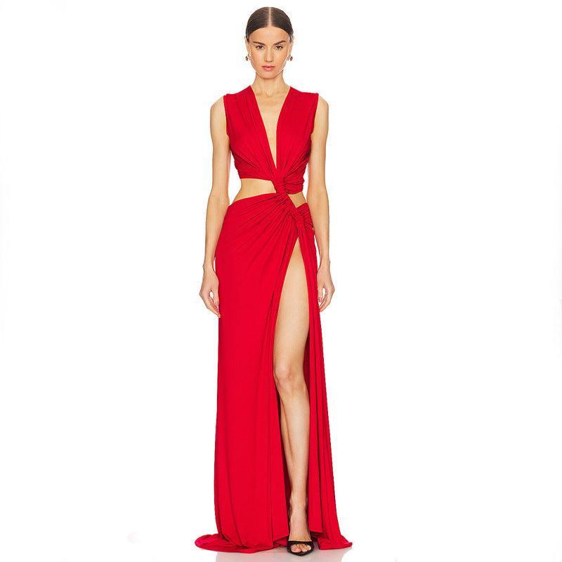 Sexy Deep V Plunge Hollow Out Cutout Out Maxi Dress - 808Lush