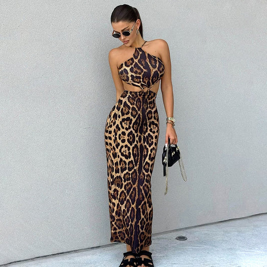 Leopard Print Bandeau Sling Dress