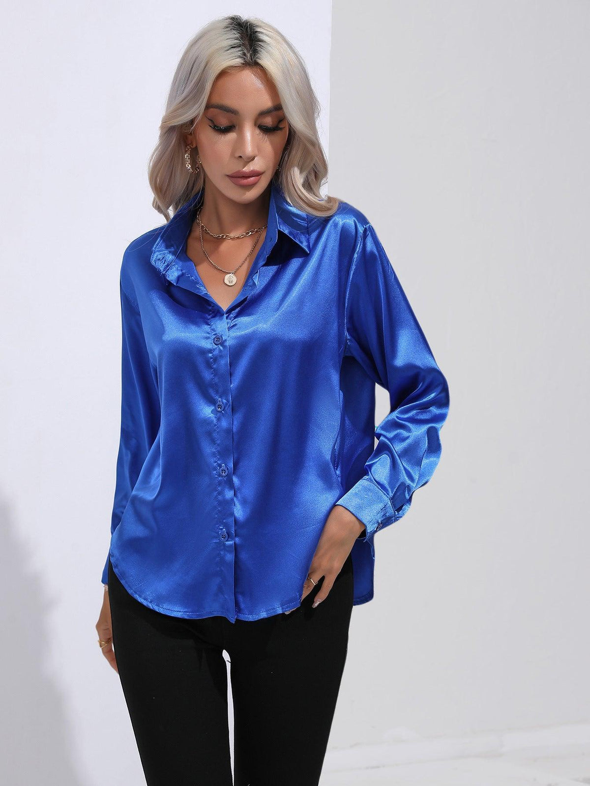 Satin Shirt Artificial Silk Long Sleeve Office Shirt - 808Lush