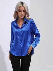 Satin Shirt Artificial Silk Long Sleeve Office Shirt - 808Lush