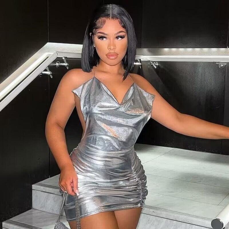 Metallic Coated Sexy Party Mini Dress - 808Lush