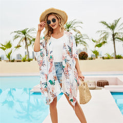 Chiffon Floral Sun Proof Blouse Casual Cardigan