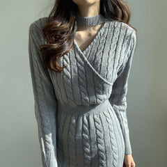 Round Neck Split Sweater Dress