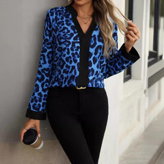 V Neck Leopard Print Women Shirt