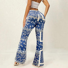 Hip Raise Printed Bell-Bottom Pants Wide Leg Sexy High Waist Casual Pants for Women