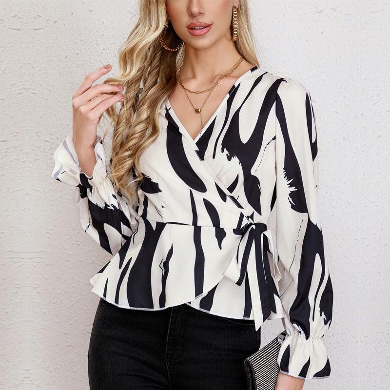 Black White Art Print Long Sleeve Shirt Top