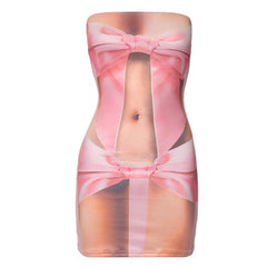 3D Print Tube Top Sexy Sheath Short Dress