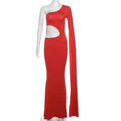 Off Shoulder Sleeve Sexy Cutout Slim Maxi Dress