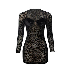 Autumn Leopard Mesh Sexy Mini Dress - 808Lush