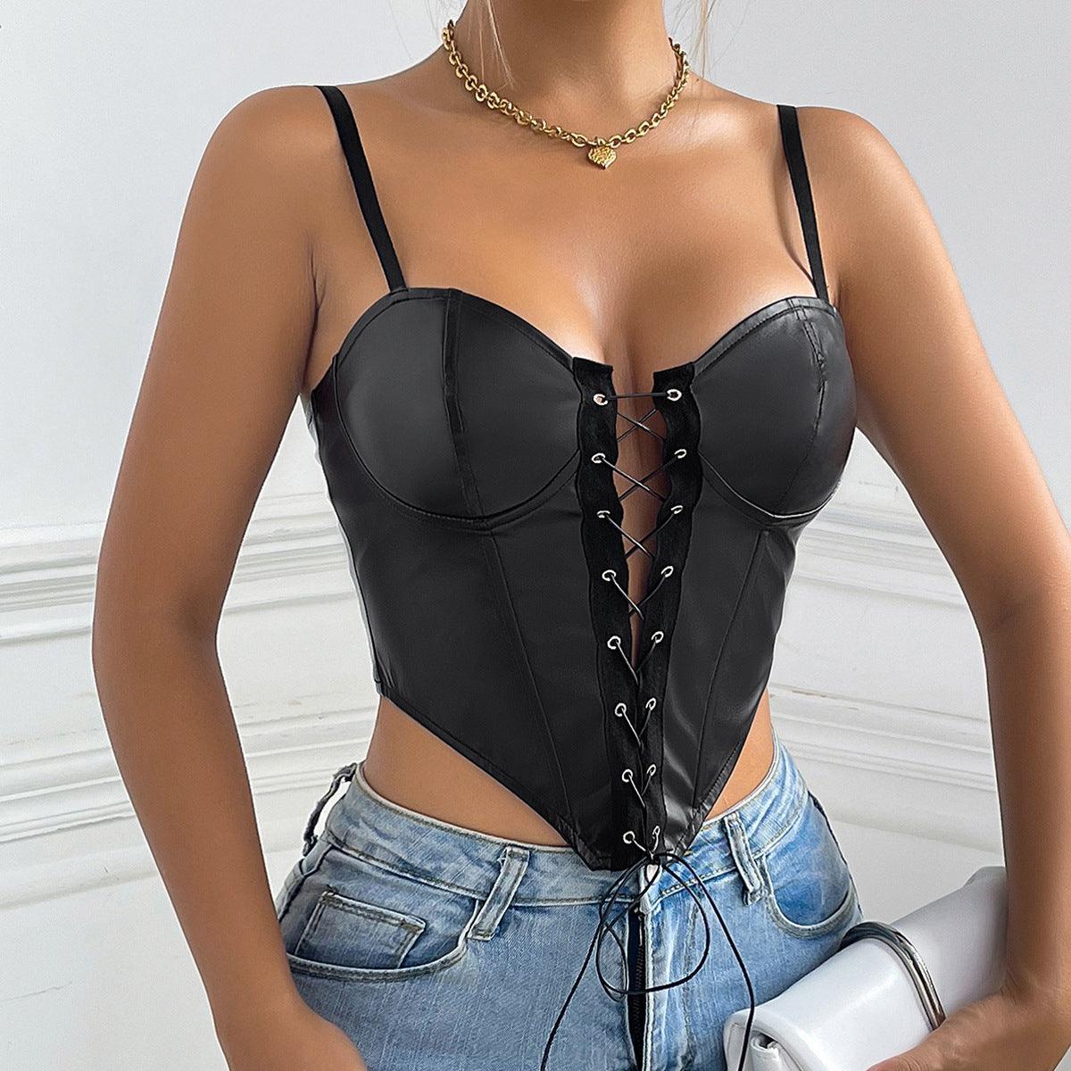 Sexy Simple Thin Rope Buckle Design Slimming Leather Vest - 808Lush