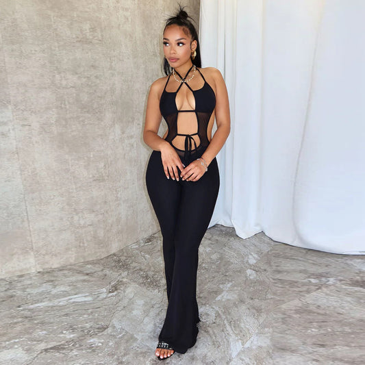 Sleeveless Backless Flared Sexy Wide Leg Jumpsuit