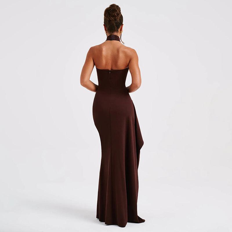 round Neck Dress Sexy Tight Backless High Slit Dress - 808Lush