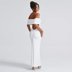 Sexy off Shoulder Backless Pleated Maxi Dress