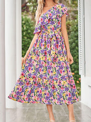 Summer Shoulder Ruffles Sleeveless Floral Dress - 808Lush