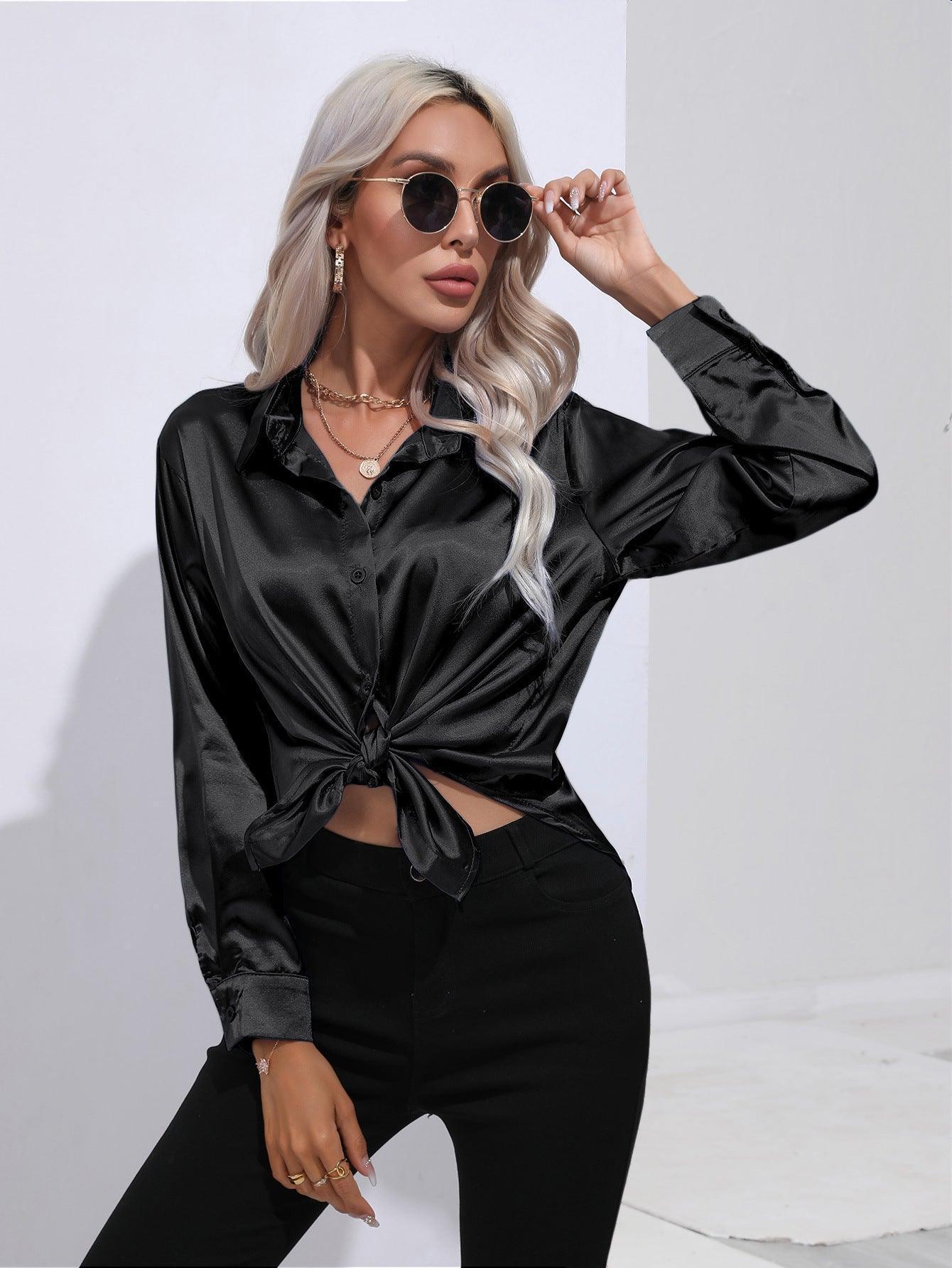 Satin Shirt Artificial Silk Long Sleeve Office Shirt - 808Lush