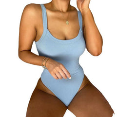 Sexy Slim Fit Sleeveless Bodysuit Rib Sunken - 808Lush