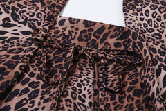 Sexy Deep V Plunge neck Spaghetti Straps Leopard Print Skirt Set