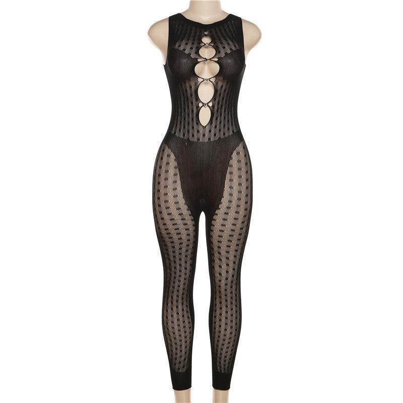 Sexy Mesh See through Knitted Lace Cutout Jumpsuit - 808Lush