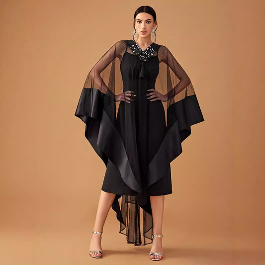 Cocktail Evening Middle East Long Sleeve Two Piece Cape Dress