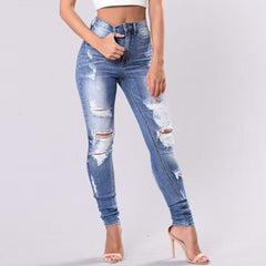 Women Daily Casual Denim Ripped Jeans