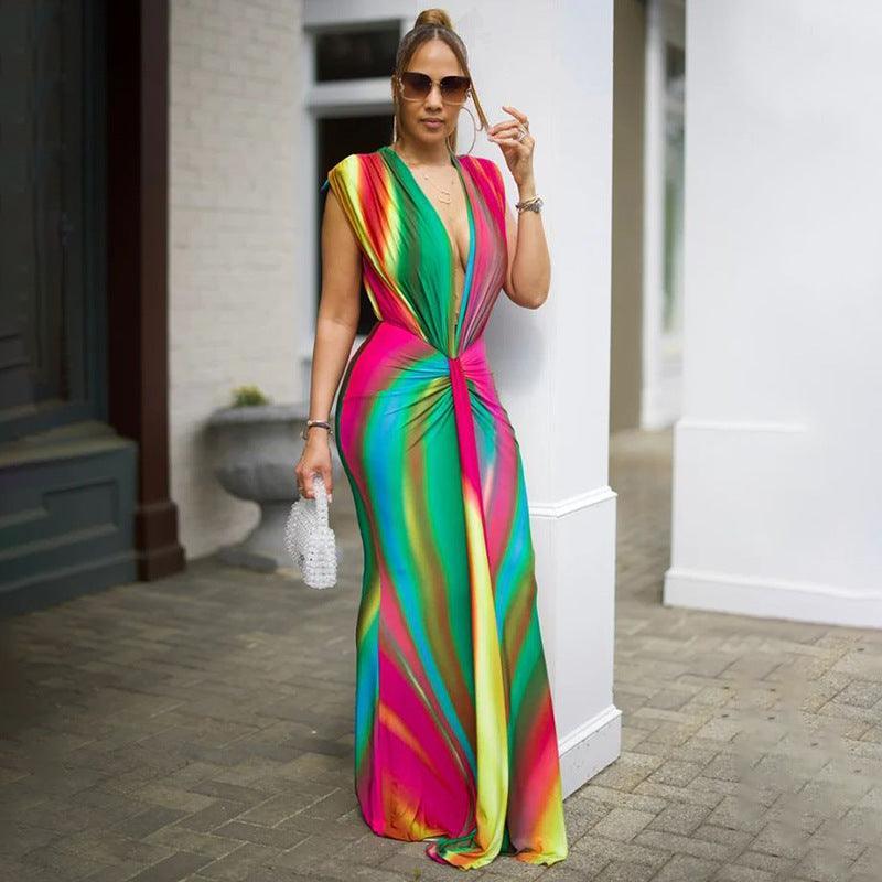 Women Sleeveless Multicolor Printed Slim Fit Dress - 808Lush