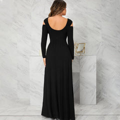 Classic Elegant V Neck Split Maxi Dress