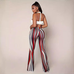 Wave Digital Printed Tight Bell Bottom Women Pants