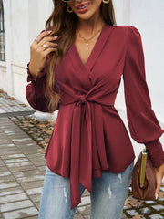 Women Casual V neck Long Sleeved Top