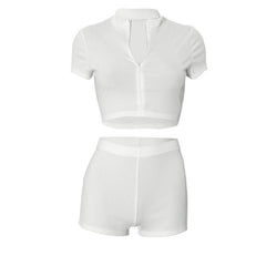 Short Sleeve Cropped Top Stretch Shorts Set