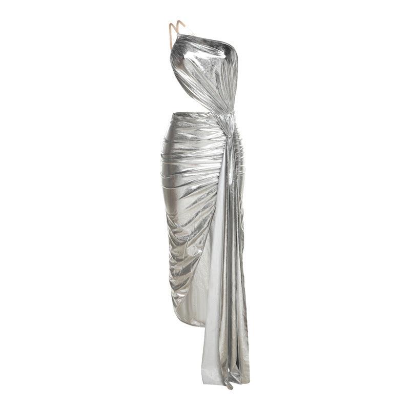 Metallic Sexy Backless Slit Maxi Dress - 808Lush