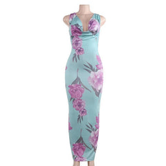 Floral Maxi Dress Printed Collar Vest Dress - 808Lush