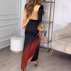 Retro Gradient Elegant Long Sleeve Maxi Dress