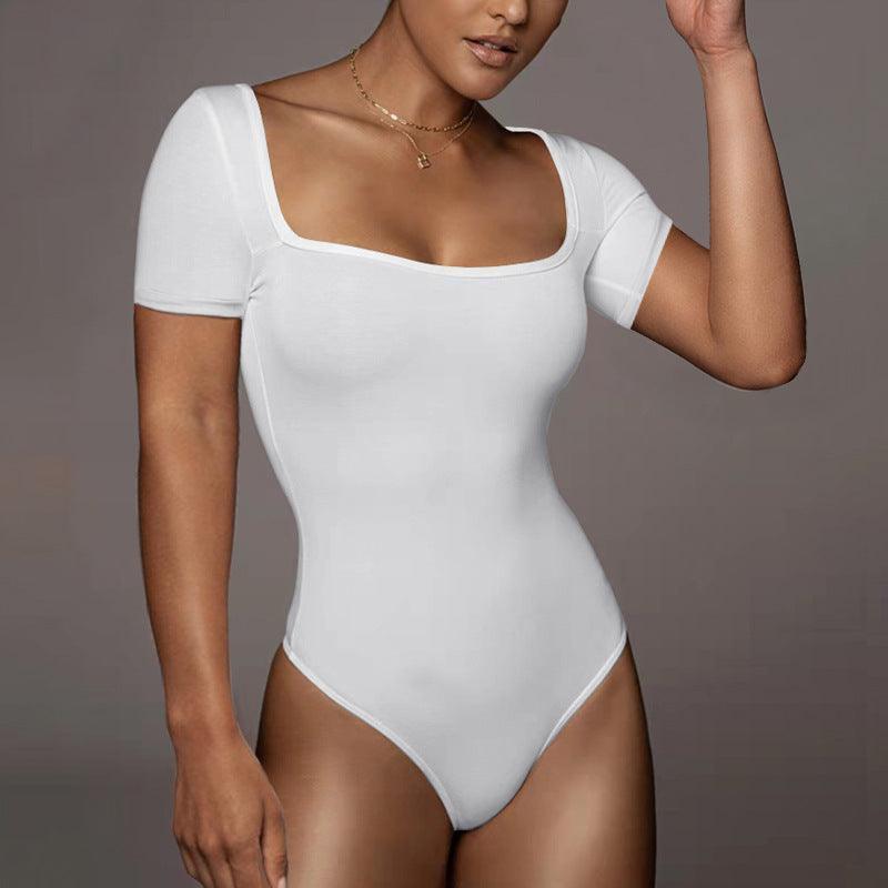 Sexy Tight Square Collar Short Sleeve Bodysuit - 808Lush