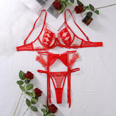 Embroidery Mesh Bow Sexy lingerie Set