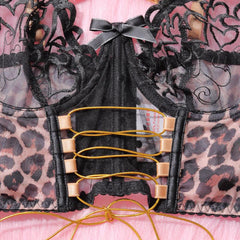 Lingerie sexy quatre pièces léopard brodée