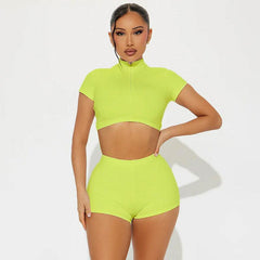 Short Sleeve Cropped Top Stretch Shorts Set