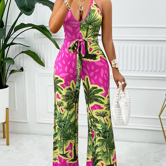 Women Floral Printing Sexy Suspenders Jumpsuit