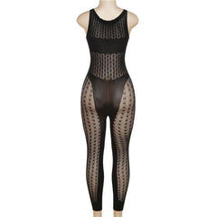 Sexy Mesh See through Knitted Lace Cutout Jumpsuit - 808Lush