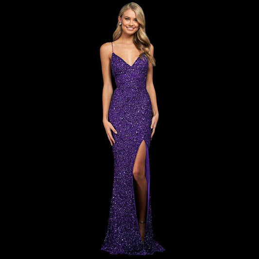 Sexy Sequin Backless Slit Formal Dress - 808Lush
