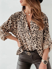 Women Leopard Shirt Collared Long Sleeve - 808Lush