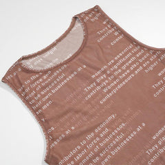 Sleeveless Sexy Mesh Letter Graphic Printing See through Dress