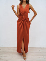 Elegant V neck Sleeveless Sexy Maxi Dress