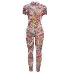 Women Backless Mesh Floral Jumpsuit - 808Lush