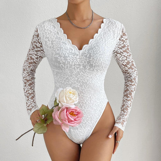 Sexy Lace Long Sleeve Sexy See through bodysuit - 808Lush