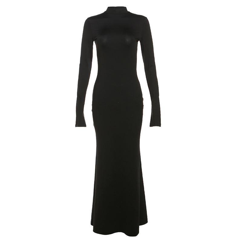 Round Neck Long Sleeve Sexy Backless Maxi Dress - 808Lush