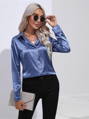 Satin Shirt Long Sleeve Formal Shirt - 808Lush