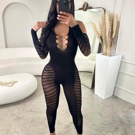 Cutout out See through Backless Sexy Tight Jumpsuit - 808Lush