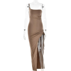 Sexy Tight Ruched High Split Maxi Dress for Women - 808Lush